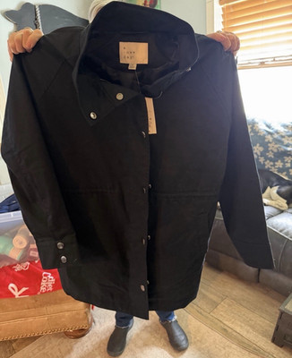 A New Day Black Mid-Length Stand-Up Collar Button Zip Jacket Size M