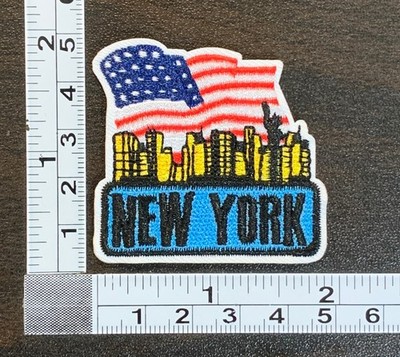 New York NYC Skyline USA Flag Patriotic Embroidered Iron On Patch
