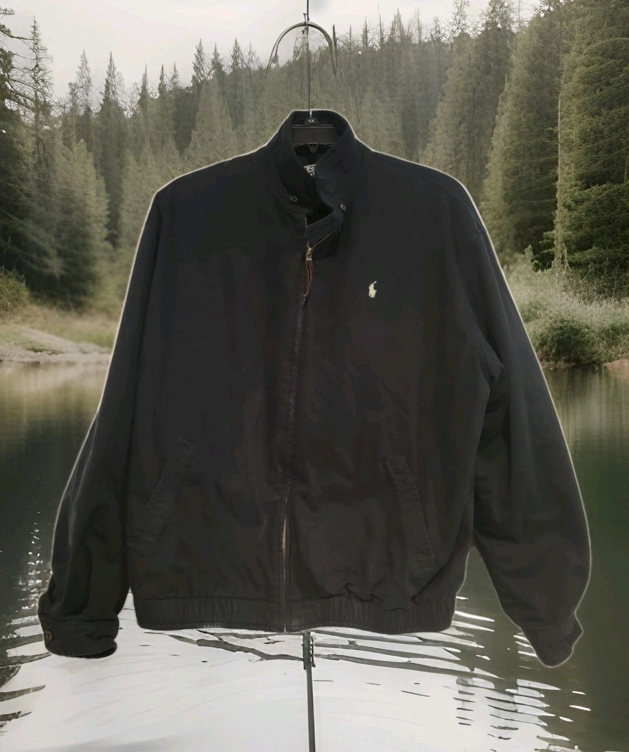 Men's Black Ralph Lauren Polo Jacket with Green Plaid Lining Size XL