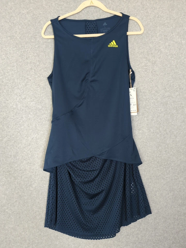 Adidas HEAT.RDY Primeblue Crew Azul Marino Mujer Tenis Vestido Pantalones Cortos Usado en Excelente Condición L Espalda Abierta Foto 4 de 4
