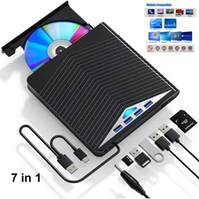 7-in-1 USB C External CD/DVD Drive RW Burner Writer USB Hub & SD/TF Card Reader
