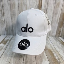 Alo Yoga Off-Duty Cap White Black Embroidered Logo Adjustable Baseball Hat
