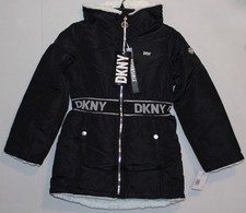 100 Authentic DKNY Girls Quilted Faux Fur Jacket - black/cream Reversible BNWT
