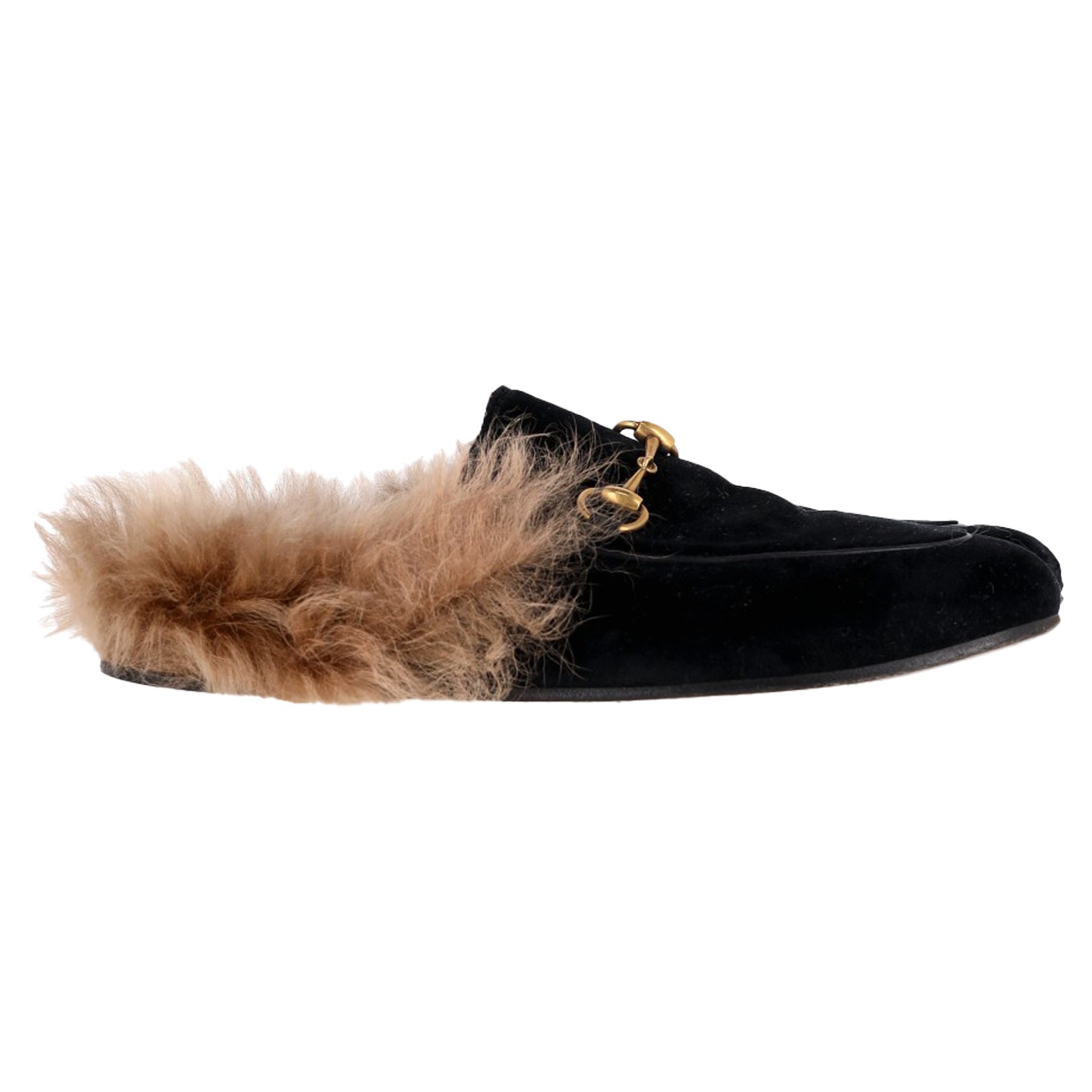 Gucci Princetown Mule Flats In Velvet And Fur Women Black Size 36