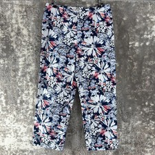 Talbots Size 10 Dark Floral Ankle Straight Leg Casual Pants Colorful Zip Stretch