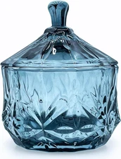 8Oz Glass Candy Dish with Lid,Small Crystal Candy Jar,Apothecary Jar for Cotton 