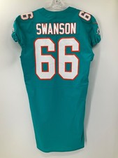 #66 TRAVIS SWANSON MIAMI DOLPHINS NIKE GAME USED AQUA JERSEY SZ-46 YR-2018