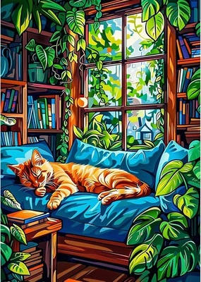 NEWENMO Gemütliches Zimmer Diamond Painting Erwachsene,DIY Orange Katze Diamant