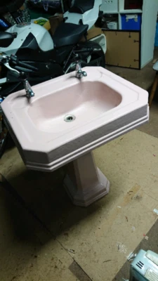 Vintage Pink Cast Iron Enamel Pedestal Sink Decorative