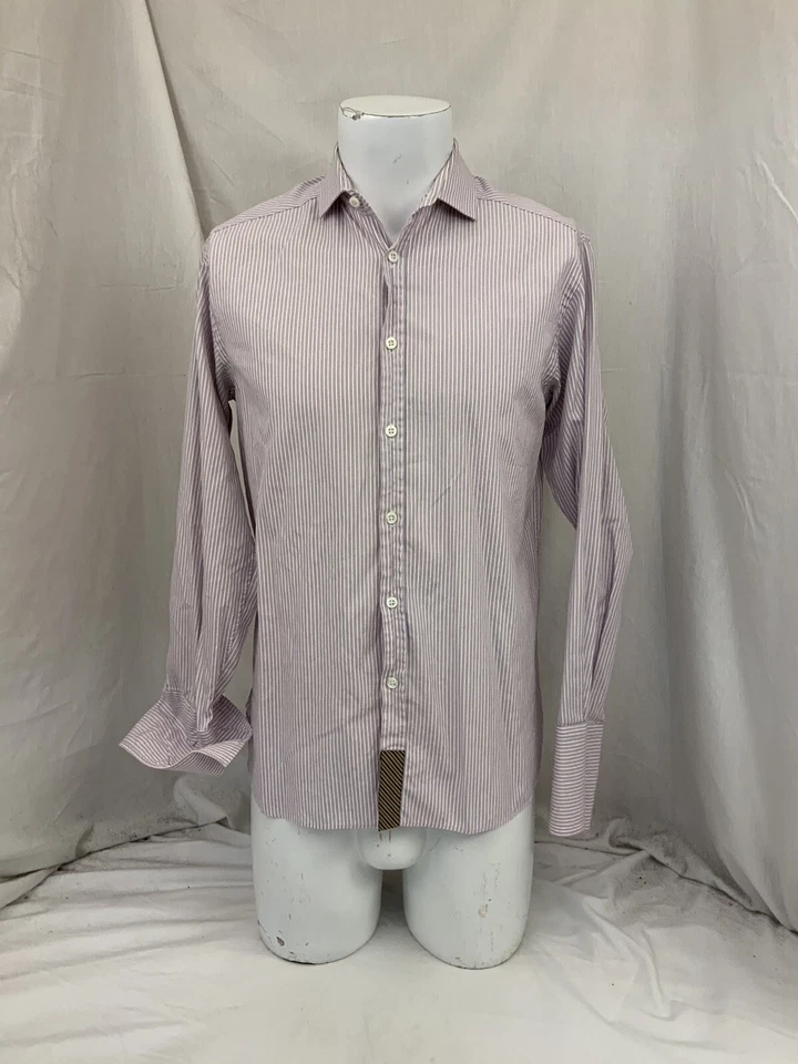 Billy Reid Heirloom French Cuff Shirt 15 32 Pink Stripe Cotton Italy YGI T1-279 - Image 2 of 4