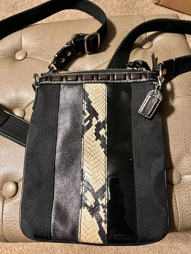 Coach Black Signature  Patent Leather, leather , Suede Crossbody 10266