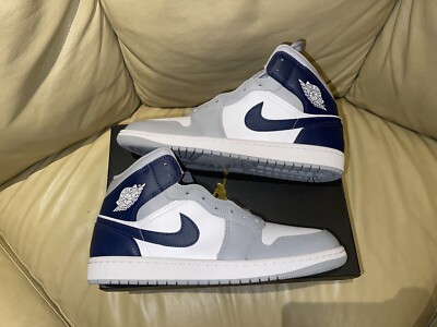 Brand New Mens Nike Air Jordan 1 Mid Wolf Grey Midnight Navy