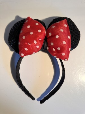 Disney Black Sequin Minnie Ears Headband with White & Red Metallic Polka Dot Bow Disney Parks Minnie Ears Sequined Black & White Polka Dot  main image 4