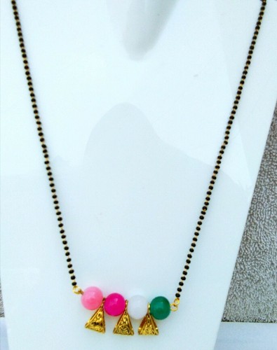 Indian Ethnic 20" Golden Black Beads Chain Wedding Mangalsutra Necklace Jewelry - Picture 4 of 12