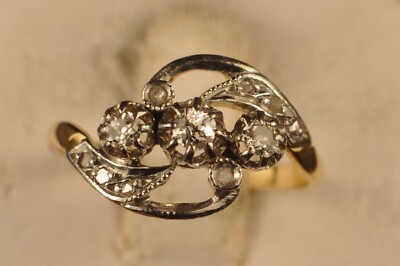 Bague Ancienne Or 18k Diamants - Taille 55 - Style Trois Pierres (circa 1920) - Occasion
