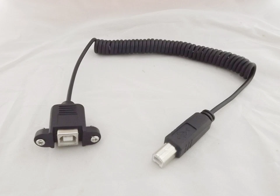 10x USB 2.0 B Female Panel Mount To USB B Male Extension Coiled Spiral Cable 5FT - Image 2 of 4