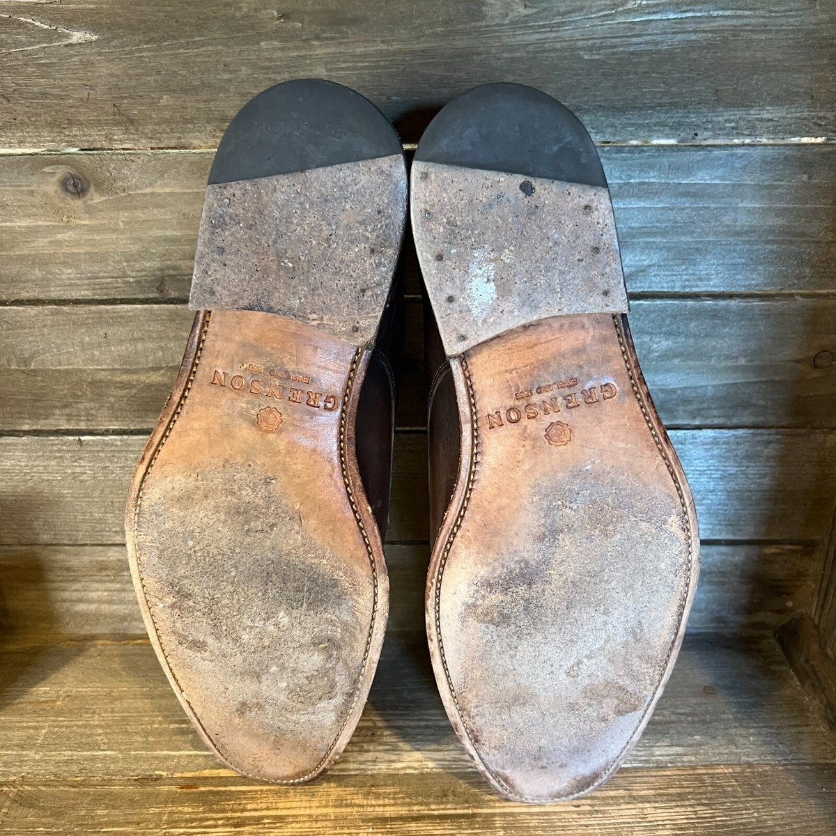 Mens Grenson Brown Leather Plain Toe Derby Oxford Dress‎ Shoes Size 10 F GUC Shoe No.2 | Mens Oxford shoe in Brown Calf Leather on a  main image 4