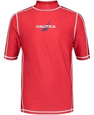 Nautica Boys' Short Sleeve Swim Rashguard with UPF 50 Sun Protection, Carmine,