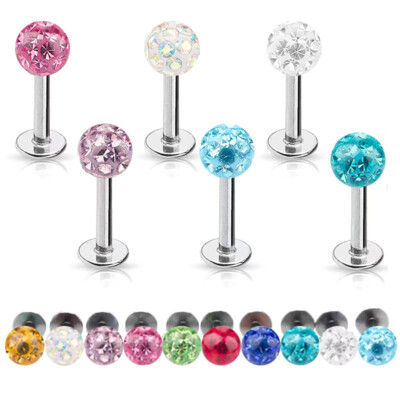 5-Pack Crystal Ball Lip Ring Labret Studs - 16G 8mm Bar With Internal Thread (Piercing Jewelry) 7 thumbnail image