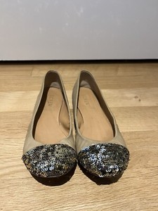 Jcrew Cece Ballet Flat Toe Cap Sequin 7.5 Tan Gold Leather