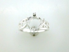 Oval Split Prong Offset Filigree Solitaire Ring Setting Sterling Silver