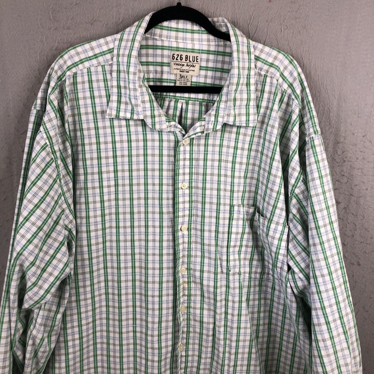 シャツ No.1211 B thin check SHIRT 626 Blue Vintage Surplus Shirt Mens 5XLT White Green Check