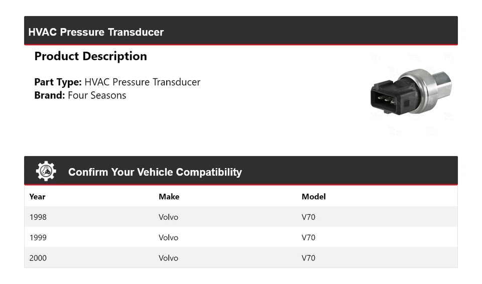 适用于 1998 - 2000 年沃尔沃 V70 HVAC 压力传感器 4 季 1999 — 第 2/4 张图片