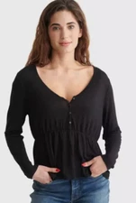 Lucky Brand Womens XXL Black Button Front Peplum Knit Top Shirt NWT