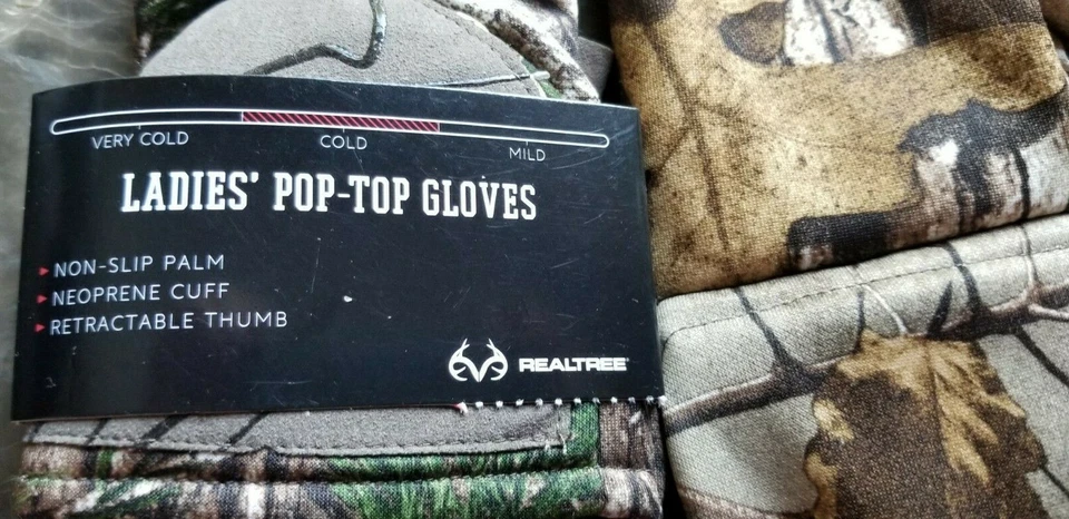 L/XL M Woman's Pop Top REALTREE XTRA Glomitts Gloves Camo Winter Scent Control  - Image 4 of 4