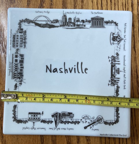 Square Porcelain NASHVILLE TRIVET Tennessee 6" Cork Bottom Landmarks Souvenir - Picture 13 of 14