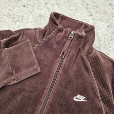 Nike Youth Girls Velour Track Jacket Full Zip Pockets Brown Y2K Logo Size Large