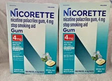 2x  Nicorette White Ice Mint Nicotine Gum 4mg - 100 Count Each EXP: 01/27+