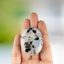Rainbow Moonstone Crystal Palm Stone for Anxiety Relief, Polished Worry Stone