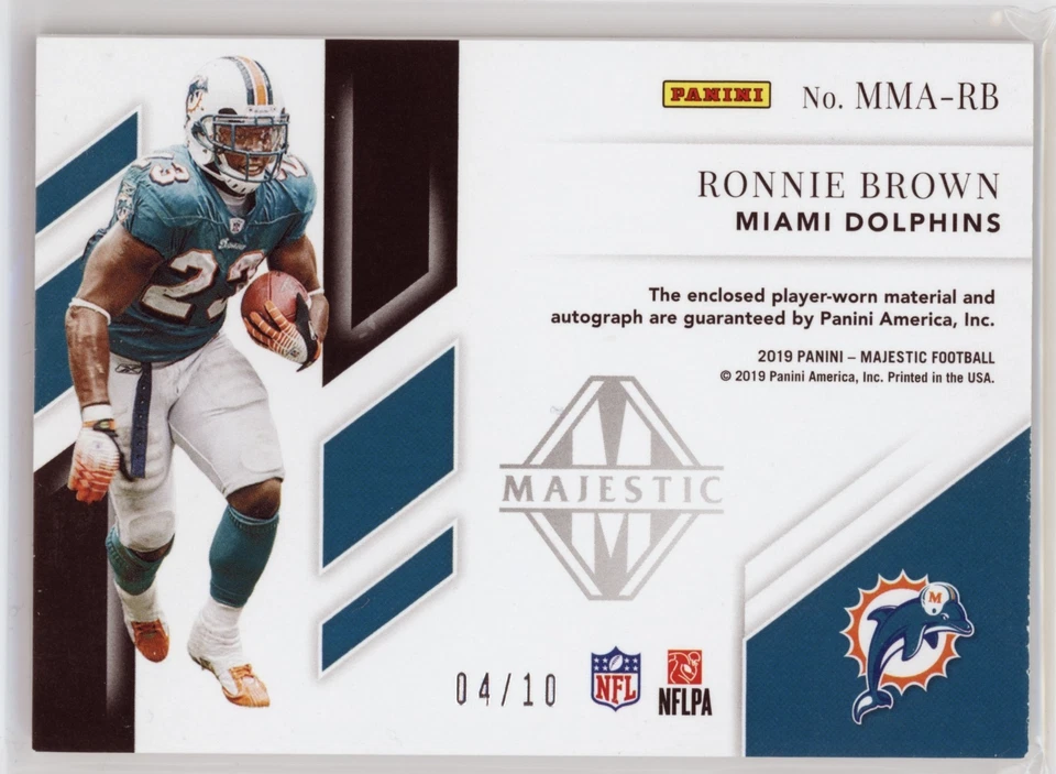 Panini Majestic Ronnie Brown Patch 2019 automático/10 #MMA-RB Dolphins Foto 2 de 2