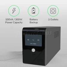 Backup UPS Uninterruptible Power Supply 500VA 300W Battery Backup Power 3 Outlet