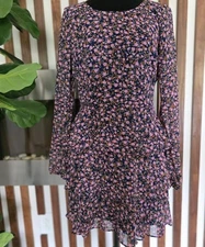 Francesca's Trixxi Dress Womens Large Navy Floral Long Sleeve Tiered Ruffle NWT