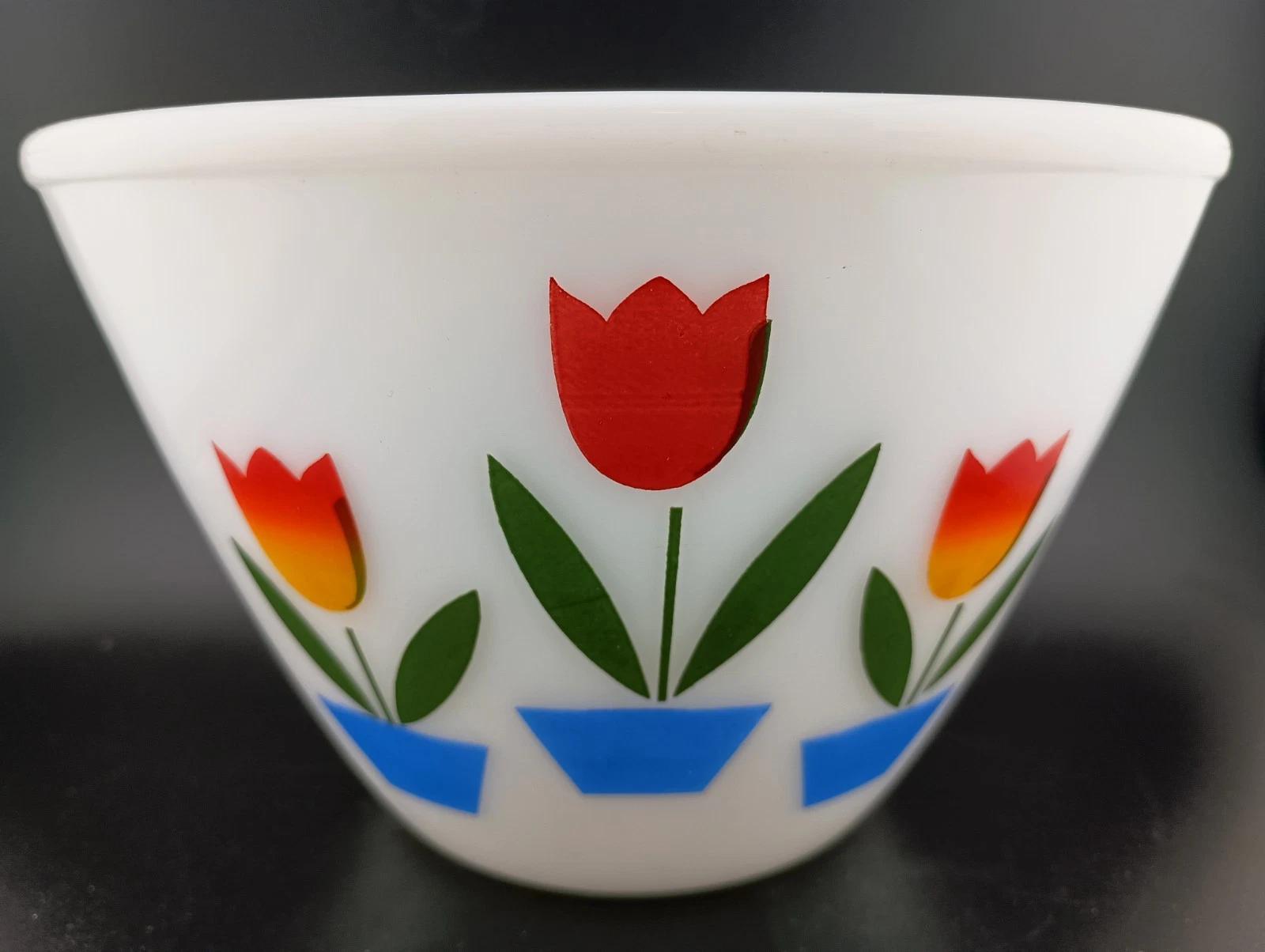 Fire King Small Tulip Mixing Bowl 7 1/2" wide 4.75" tall White Milk Glass