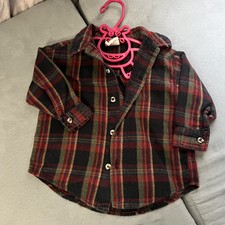 Vintage Koala Kids Flannel Button up Dark Red Plaid Buttons 18 Months