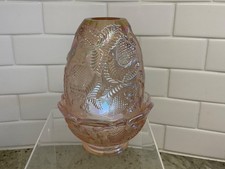 FENTON Pink Carnival Glass Inverted Strawberry Fairy Lamp