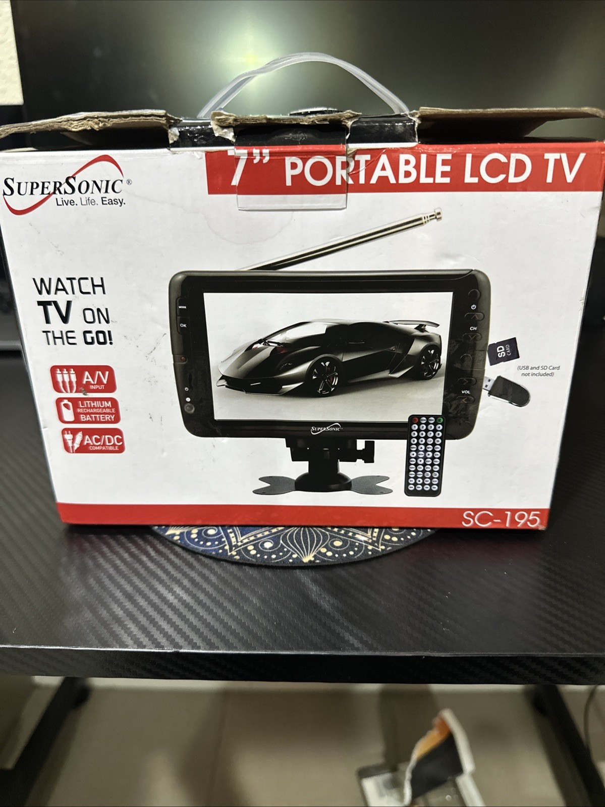 SuperSonic 7" Portable LCD TV SC-195 USB/SD Card Reader Built-in Speaker Remote