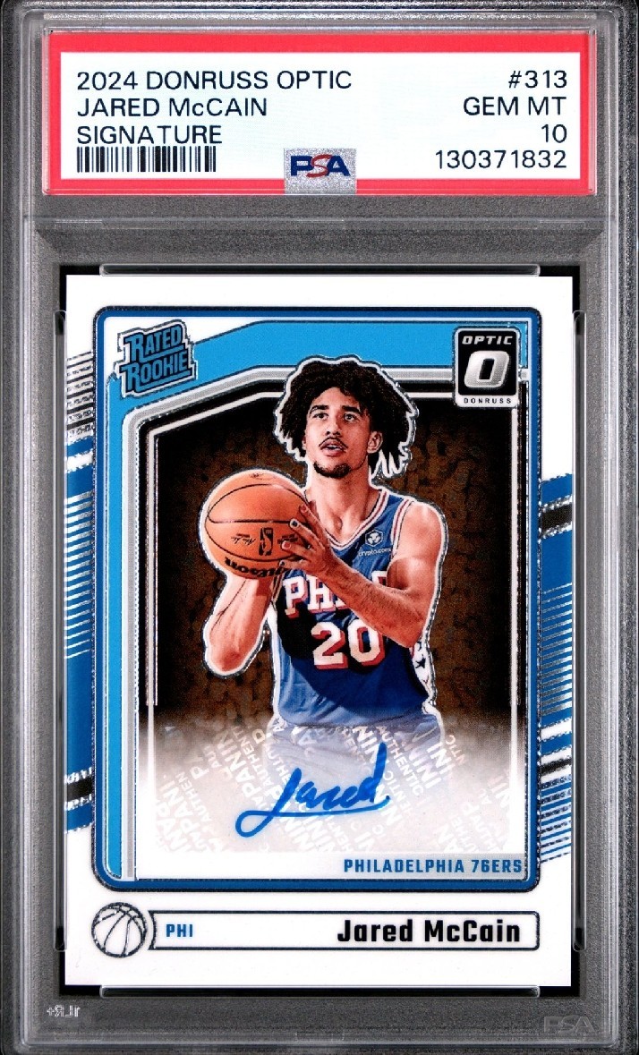 2024 Donruss Optic Jared McCain Rated Rookie Auto Philadelphia 76ers PSA 10