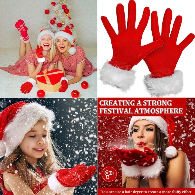 Guantes de Navidad Papá Noel Juego de Rol Accesorios de Disfraz Guantes de Papá Noel Mitones Rojos Foto 2 de 4