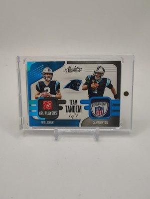 2019 Cam Newton / Will Grier Absolute Tandem Shield Laundry Tag 1/1 Patch