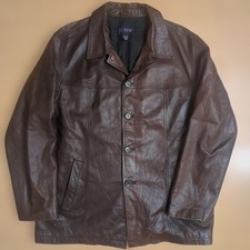 J.Crew Leather Car Coat L Brown Cowhide Vintage Men's Outerwear