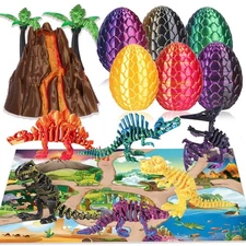 OKYUK 9PCS 3D Printed Dragon Egg Toy, 3D Printed Dragon with Rockery & Trees,...