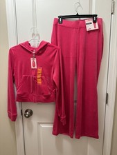 Juicy Couture Velour Tracksuit Set Zip Up Hoodie  Mid Rise Pants Size Medium