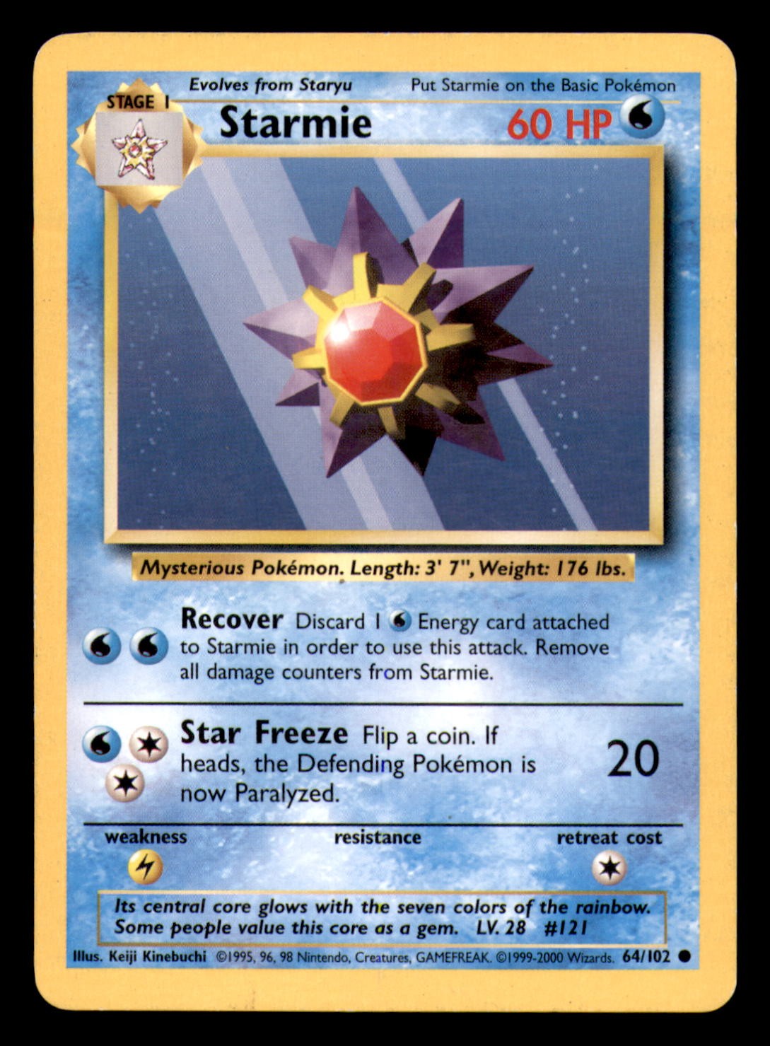 Starmie 64/102 Common Base Set Unlimited Pokemon Near Mint