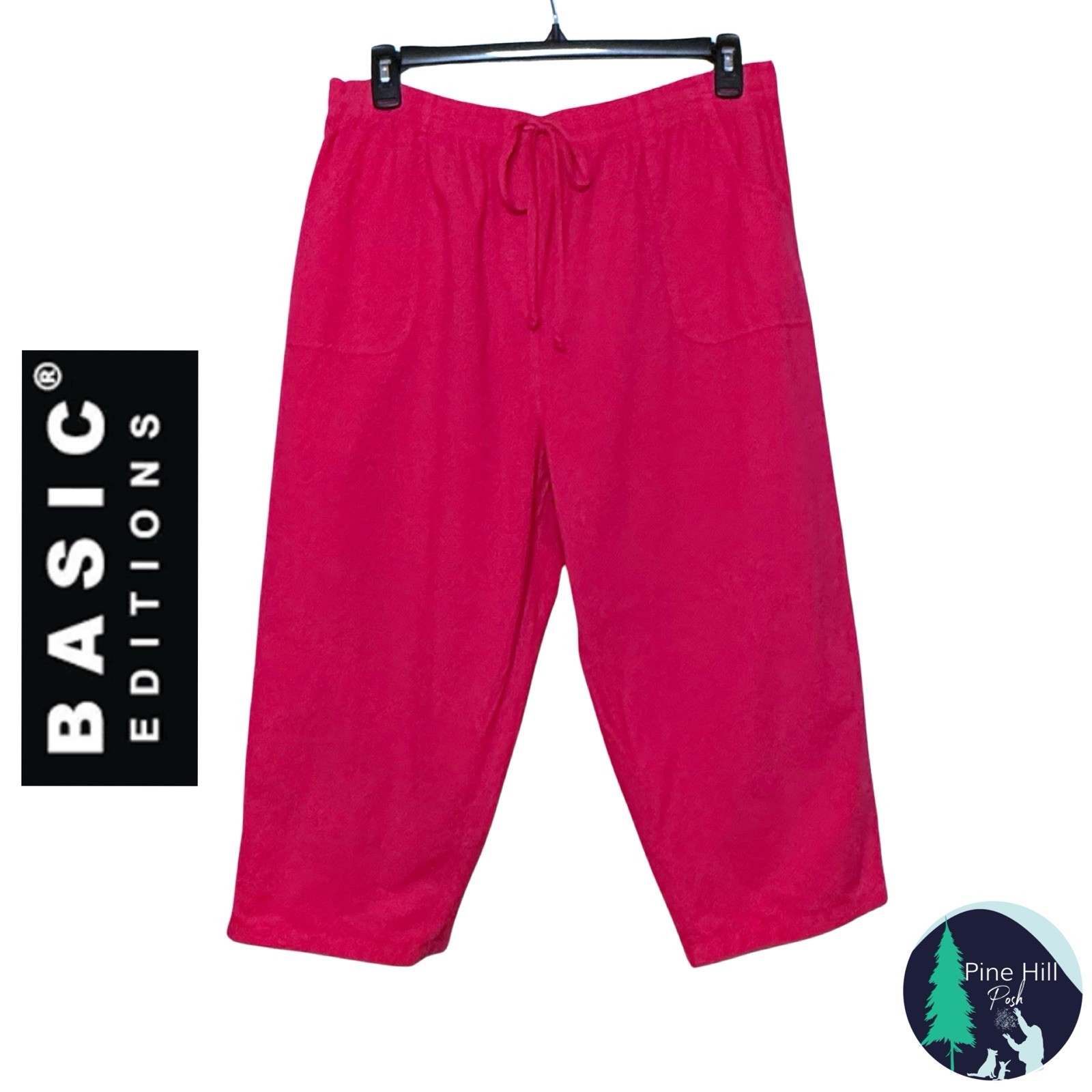 Y2K Basic Editions Capri Pants XL Pink High-rise Pull-on 100% Cotton Drawstring