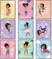 Outus 9 Pieces Black Girl Wall Decor for Girls Room Inspirational Quote... 