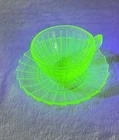 Vintage 1931-1933 Sierra Green Uranium Glass Cup & Saucer Set, Depression Glass
